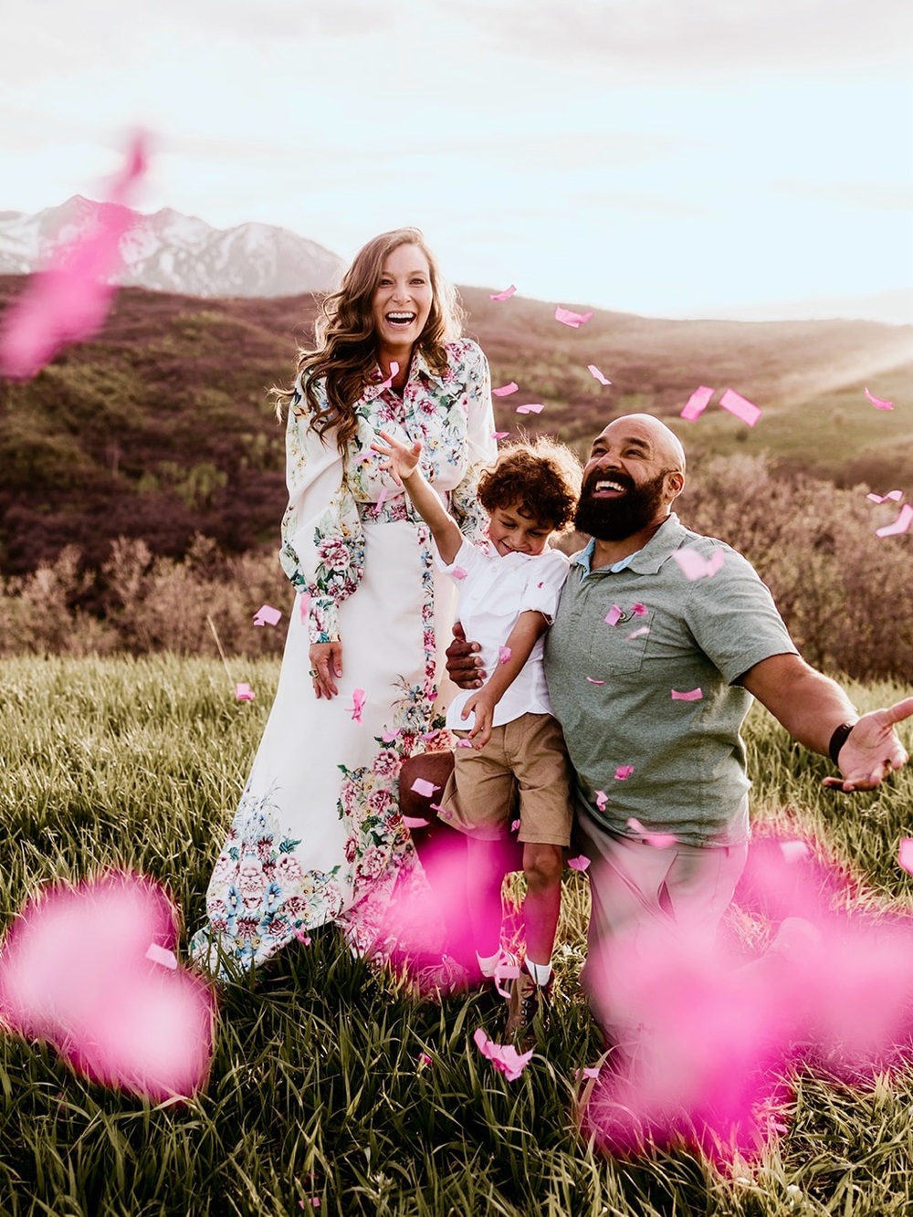 Floral Button-Front Cream Long Sleeve Dress with Pink & Blue Blooms - Picture 2 of 10